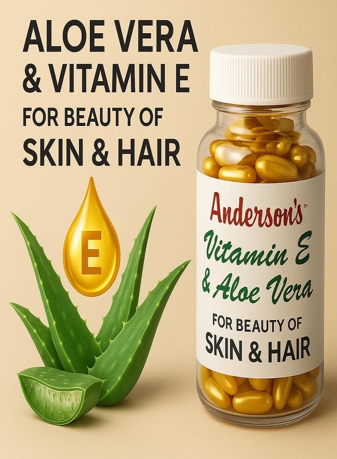 Anderson's Vitamin E & Aloe Vera Moisturizer Capsules – Anti-Aging Hydrating Cream for Face, Hands, & Body – Fast-Absorbing Lotion for Dry Skin, Fine Lines, & Dark Spots – 60 Travel-Friendly Capsules - Image 2